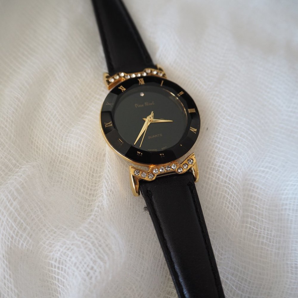 Pierre Nicol gold crystal lug faceted black leather watch - Picture 5 of 14